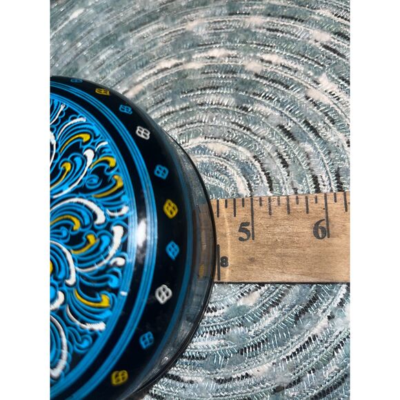 Black Lacquerware Wood Trinket Jewel Box Blue, White, Gold Etched Mandela Design - Picture 7 of 8